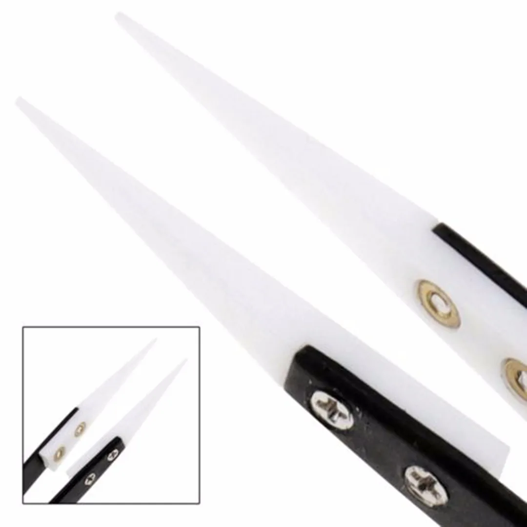 1pcs New Ceramic Tipped Stainless Steel Tweezer Fine Pointed Tips Heat Resistant Hand  tools