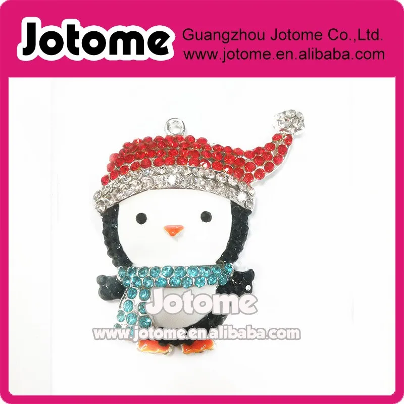 2016 Christmas Snowman Penguin Enamel Rhinestone Crystal Pendant Charm with Christmas Hat