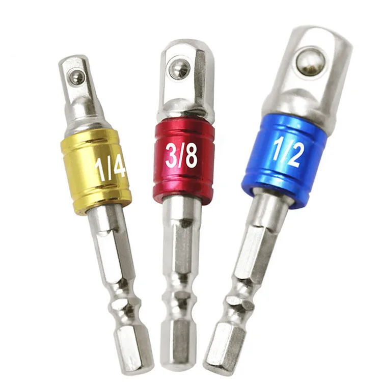 Chroomvanadiumstaal Socket Adapter Hex Shank naar 1/4 "3/8" 1/2 "Verlenging Boren Driver Elektrische boorkoppen