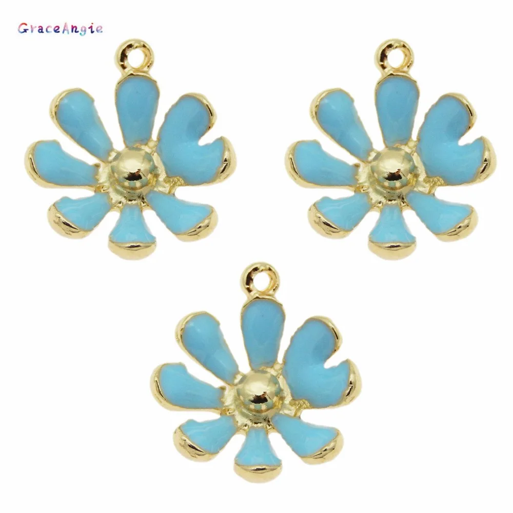 GraceAngie 10PCS Enamel Blue Daisy Flower Charm Zinc Alloy Pendant For Jewelry Making Pendant Necklace Findings Accessory