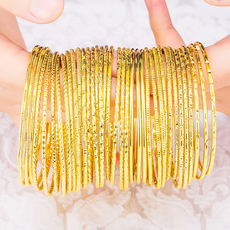 OMHXFC Wholesale 3pcs European Fashion Woman Girl Party Wedding Gift Bohemia Slim 18KT Gold Bangles Bracelets BE47