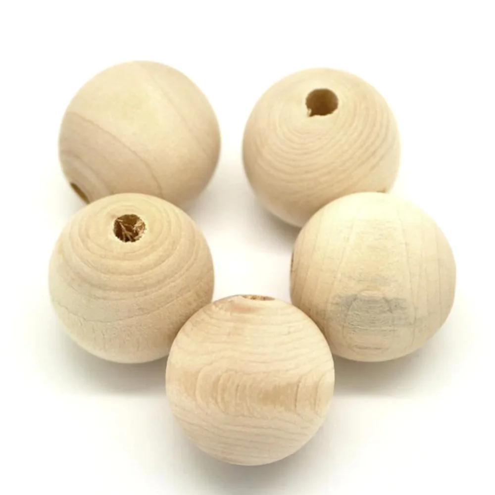 DoreenBeads 30PCs Natural Color Ball Wood Spacer Beads 25mm(1") Dia. Hole Size 5mm(1/4") Jewelry Findings Accessories Wholesale