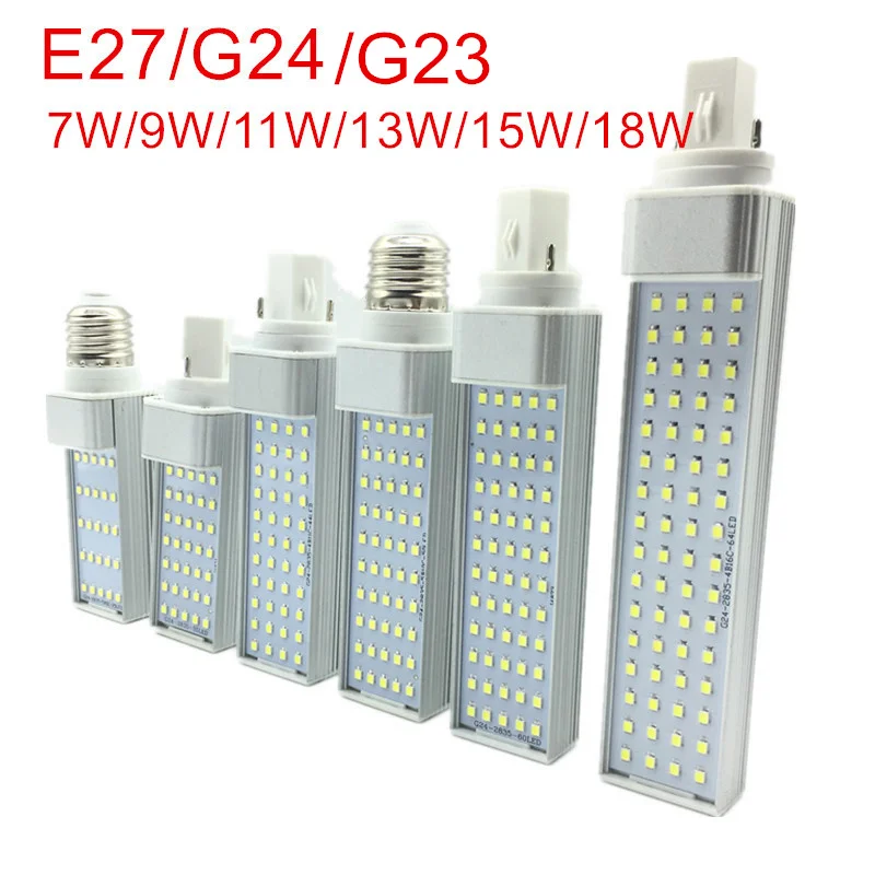 G24/E27G23 LED Bulbs 7W 9W 11W 13W 18W LED Corn Bulb Lamp Light SMD 2835 Spotlight 180 Degree AC85-265V Horizontal Plug Light