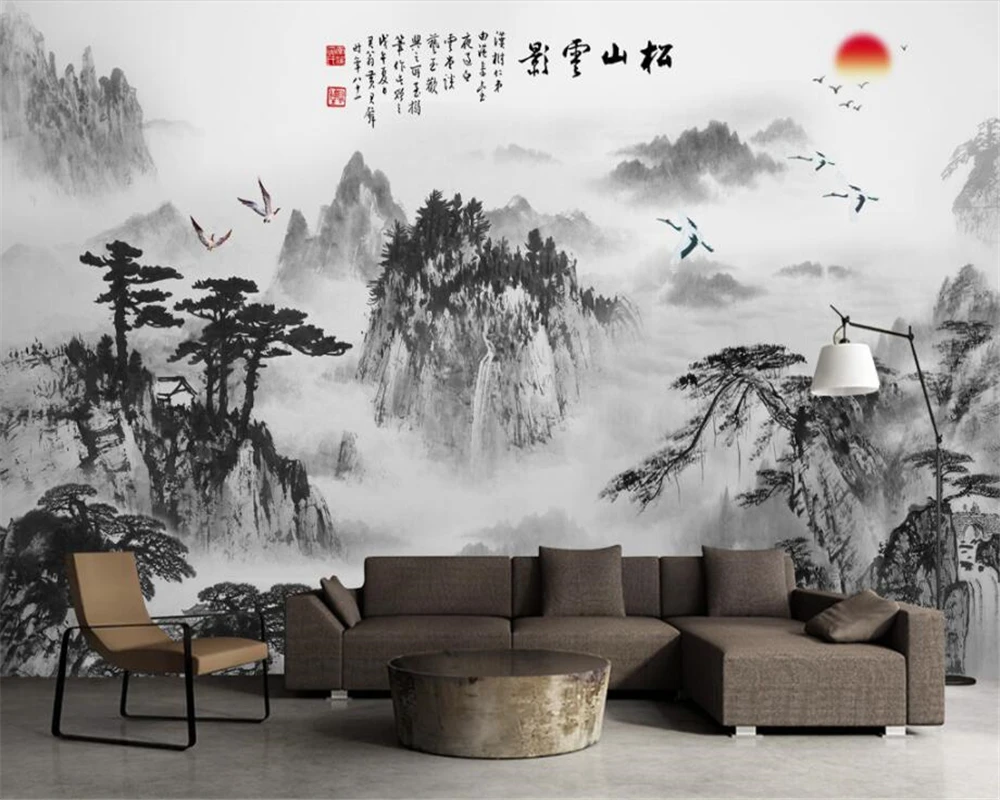 

beibehang Custom wallpaper home decoration murals Matsuyama cloud shadow ink landscape TV sofa sofa wall mural 3d wallpaper