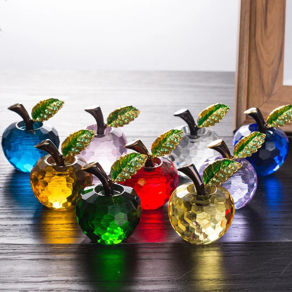 

Colorful 40mm Crystal Apple Wedding Decoration Figurines Crafts Gifts 3D Apple Ornamen Office Desktop Decor With Gift Box