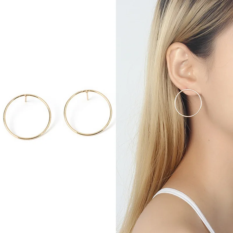 Simple Trendy Geometric Round Circle Stud Earrings for Women Korean Ear Studs Earing Brincos Ear Jewelry Girls Gift RY40