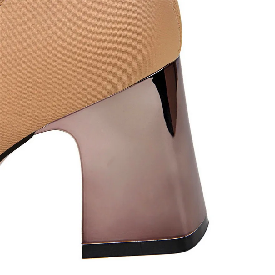 Stretch Lycra Square Heel Concise Women Short Boots New Autumn Pointy Toe High Heels 7cm Ladies Slip On Ankle Socks Shoes Office