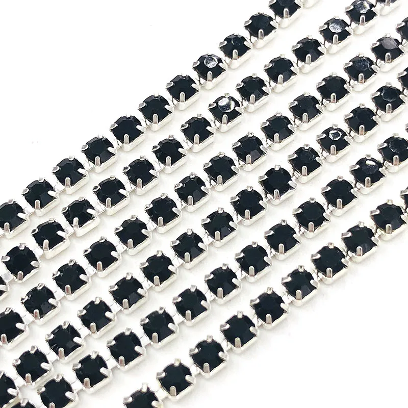 Free shipping 5 yards/bag Super bright encryption Black 2mm-4mm silver base glass rhinestones cup chain,diy clothing accessories