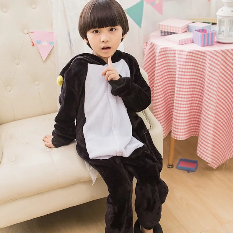 Penguin Animal Pajamas Children Sleepwear Onesies Flannel Pijama Warm Winter Night Wears Pajama Sets Anime Cosplay Costume