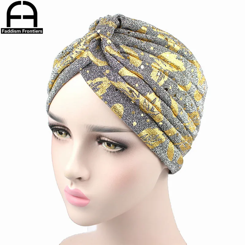 Fashion Women Turban Sparkly Shiny Print Turban Hat Muslim Turban Chemo Headwear Hair Cover Headband Hair Accessories Turban