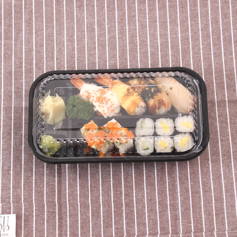 

Double Row Of Pure Black Sushi Packed Boxes Takeaway Box Dessert sushi sashimi packing box