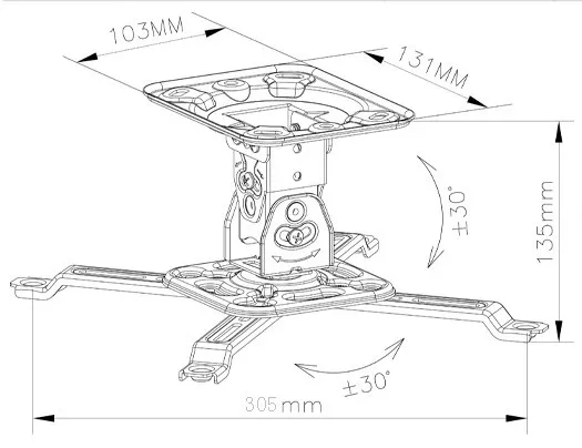 H120 Universal Projector Bracket Ceiling Mount Hanger Tilt Swivel Full Motion