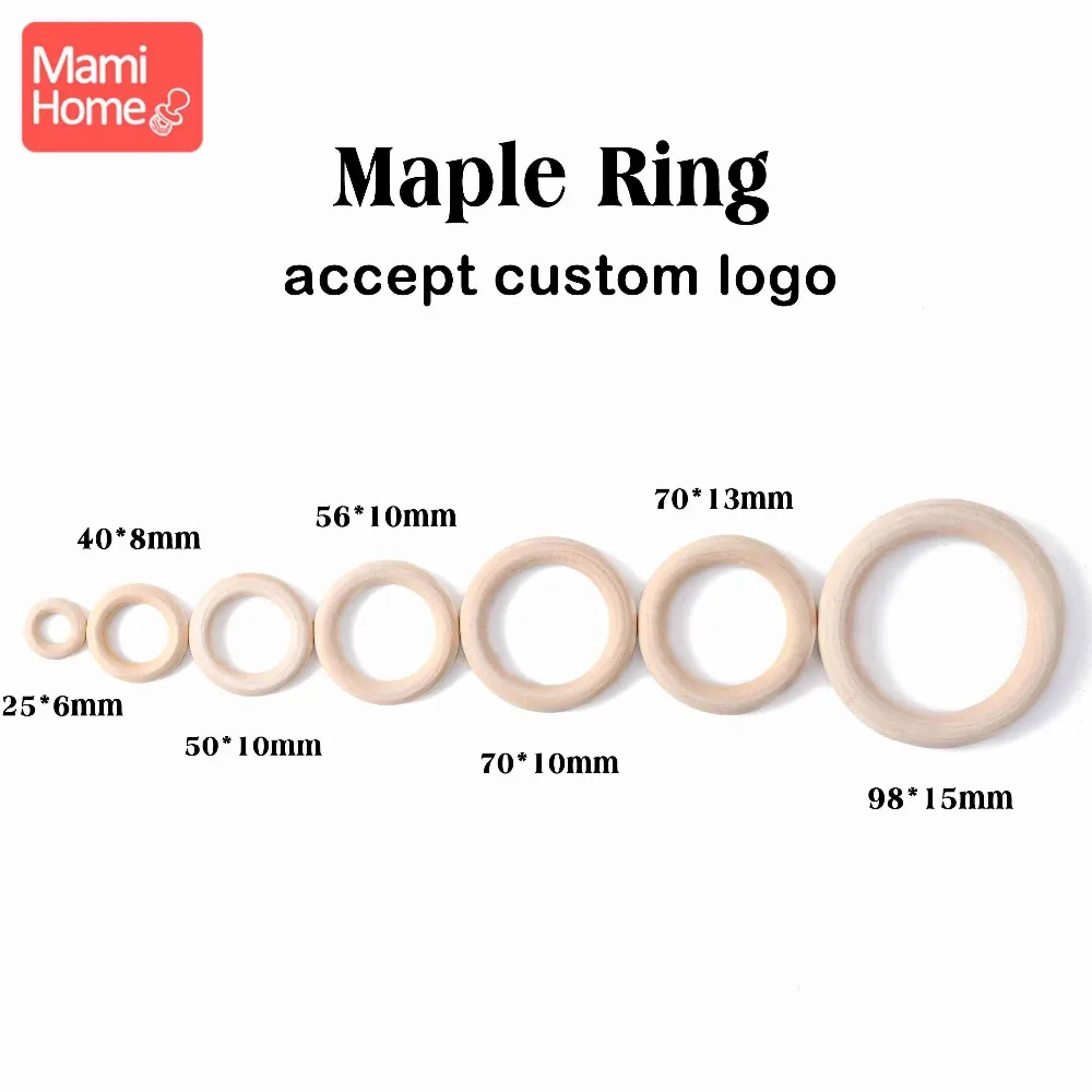 mamihome 100pcs 25mm-70mm Wood Teething Wooden Ring DIY Necklace Rattles wooden blank teether Nurse Gifts Children'S Goods toys