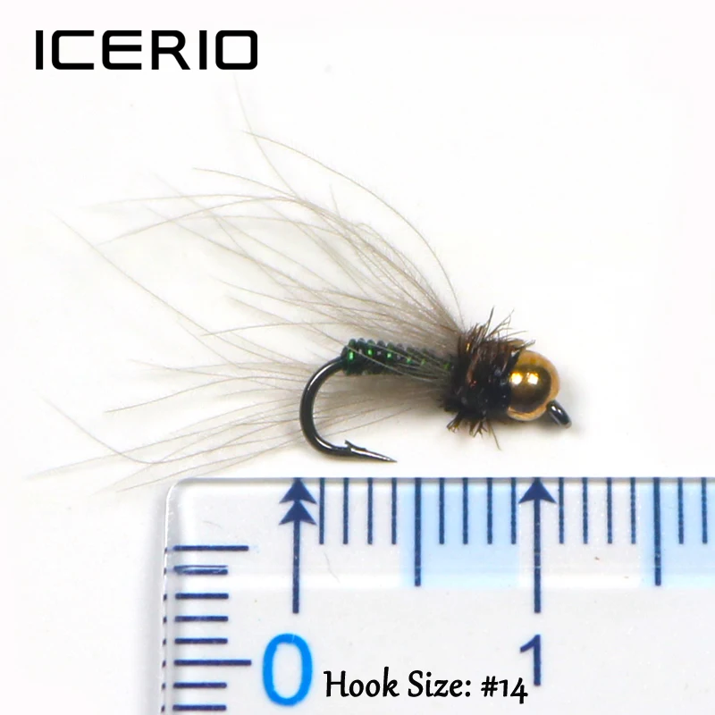 Señuelo Icerio Bead Head latón verde #14 para trucha - imagen 3