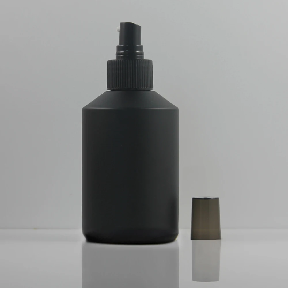 Garrafa de loção de vidro fosco preto 200ml, bomba de alumínio preta, embalagem de cosméticos, garrafa de cosméticos, embalagem para líquido