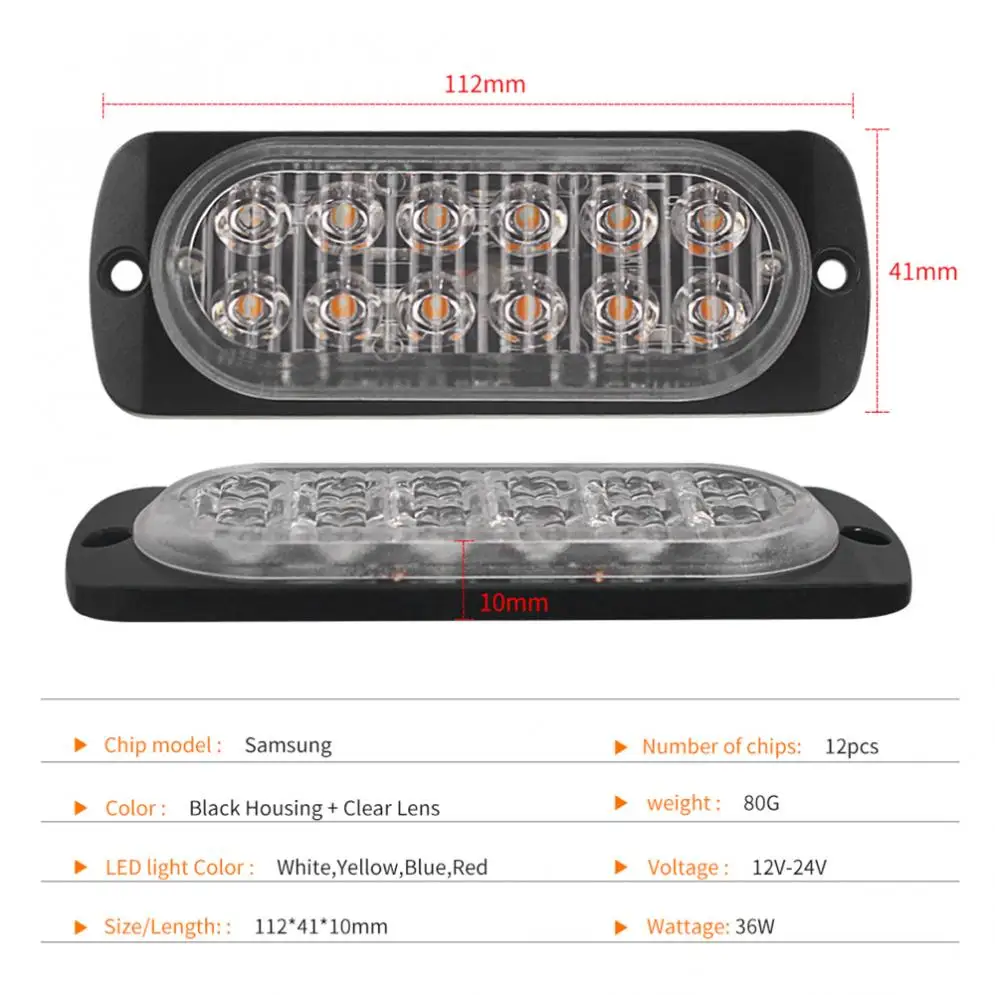 12V/24V 12 LEDs Waterproof Car Emergency Beacon 36W Signal light Warning Light Hazard Flash Strobe Light Bar for Truck