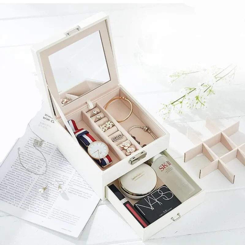 

free shipping Fashion Design Leather Jewelry Box Jewelry Case Jewelry Package Storage Large Space Jewelry Ring Necklace