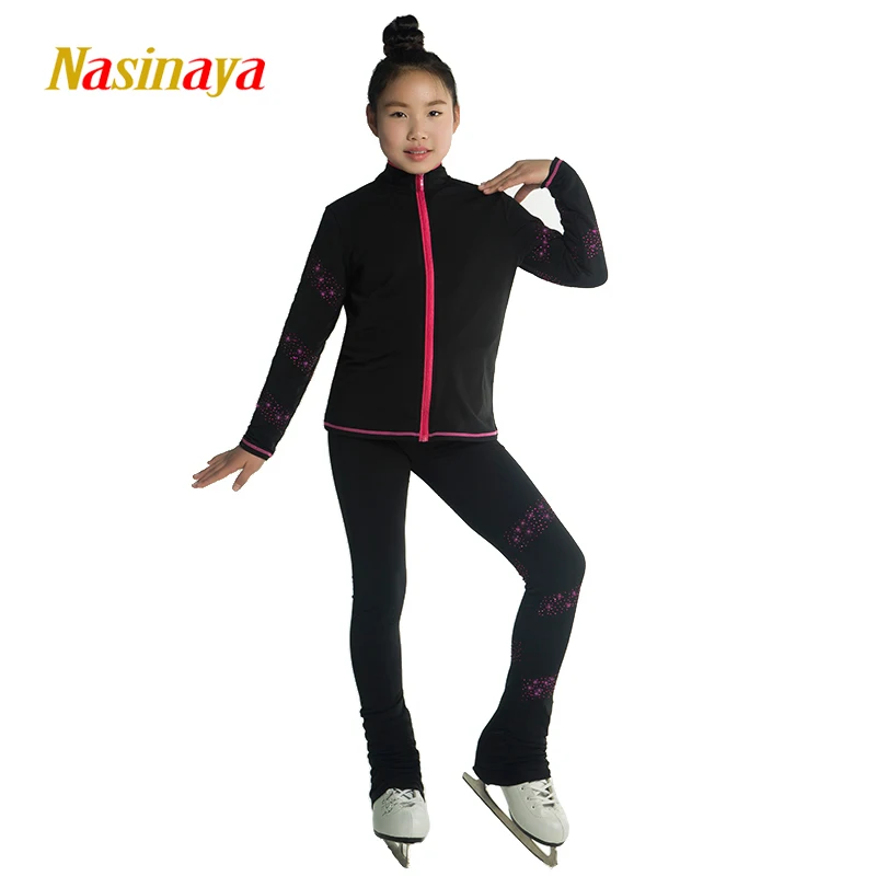 

Figure Skating Competition Training Set Zipper Jacket And Pants Women's Tight Warm Keeping Rhythmic Gymnastics Shiny Rhinestone