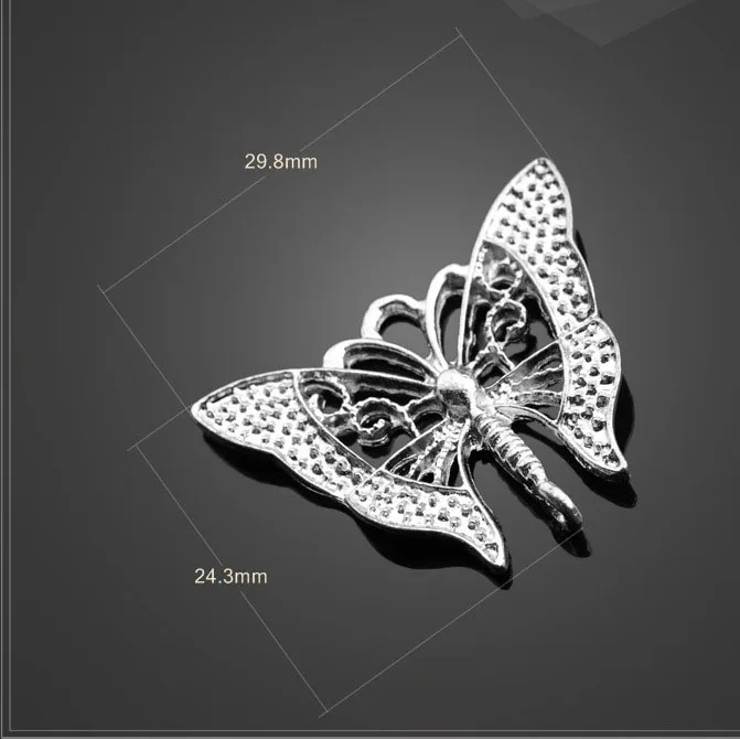 Factory price 20 PCS/Lot 24.3mm*29.8mm antique silver plated small metal diy handmade beautiful butterfly pendant