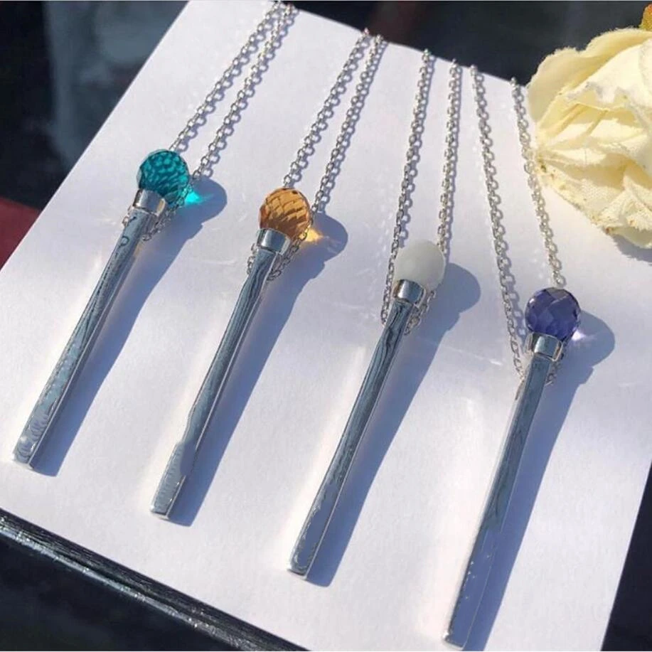 Women Necklace 925 Sterling Silver Jewelry Match Head Collar Necklace Colorful Crystal Charm Simple Fine Match Stick Necklace