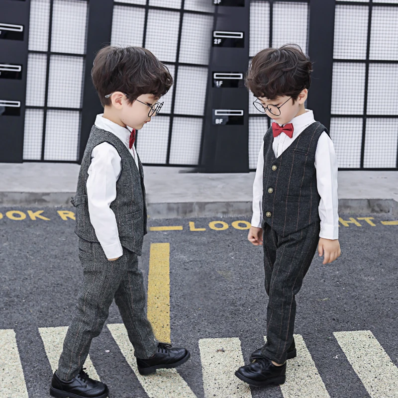 Boys' Autumn Suit 2 Pcs Baby Kids Spring Handsome Fashionable Clothes Vest Coat + Pants Children's Gentlemen Clothing Set X257