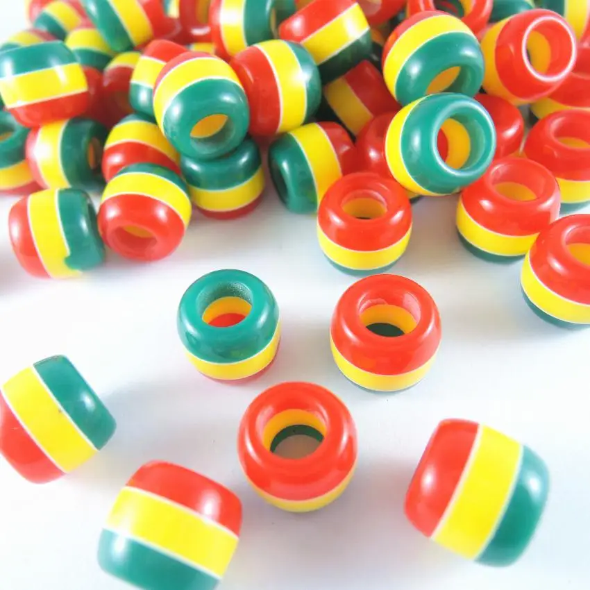 12*10mm Hole: 5mm 50 PCs Rasta style Red yellow green Round stripe America Style Charm Resin Beads For Making Necklace Bracelets