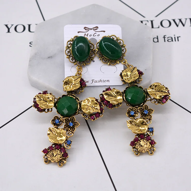 Classic Leaf floral vintage cross long earrings for woman Pendientes mujer серьги женские boucle d’oreille femmes