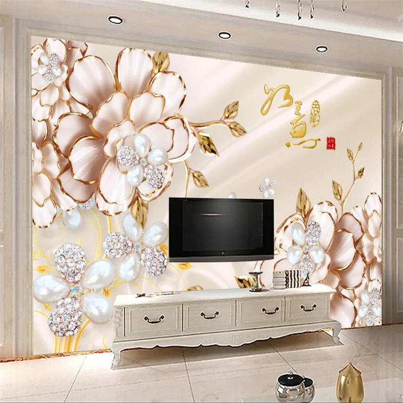 wellyu papel de parede Custom Wallpaper 3D Stereo Relief Rose Flower Ruyi auspicious jewelry background wall paper papier peint