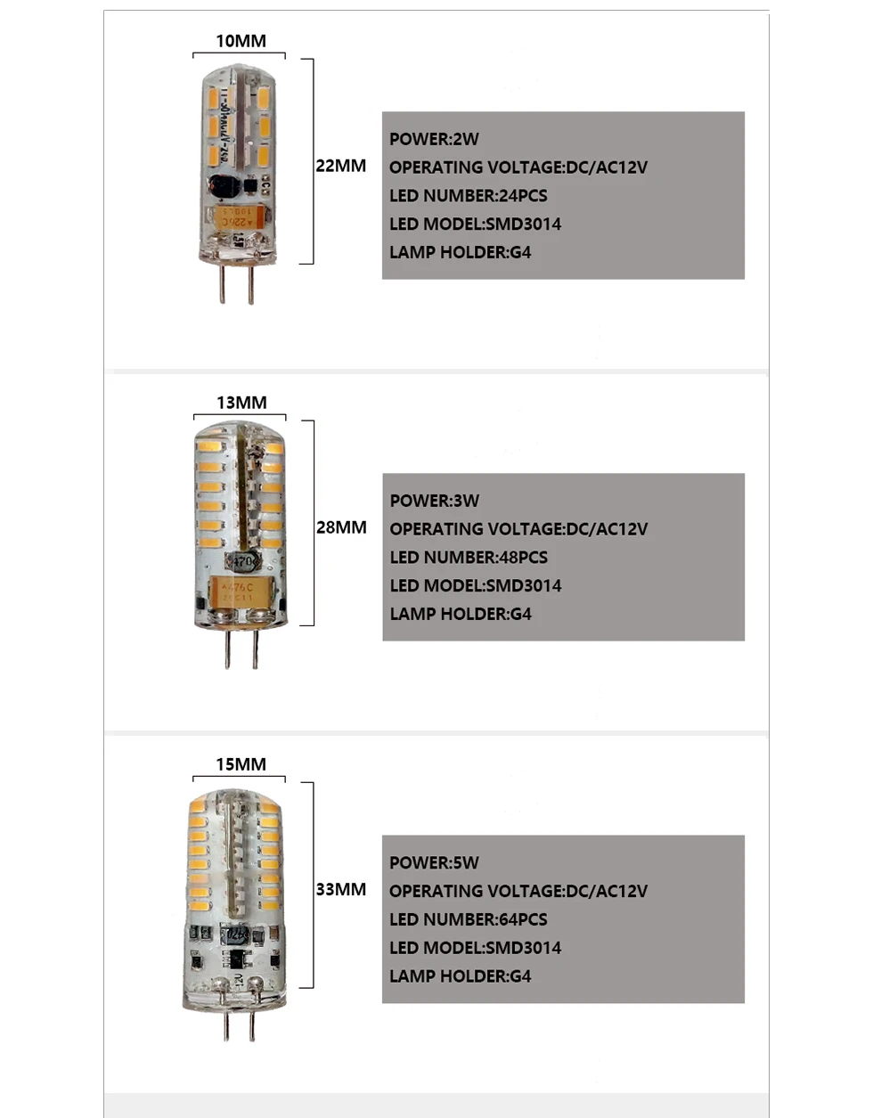 G4 24 SMD 3014 Bombilla De Bajo Consumo, 1,5 W, LED, Luz Blanca Fría, 6000 K, 200 V CA, ángulo De Haz De 360°, Intensidad No Regulable, 90 – 120 Lm
