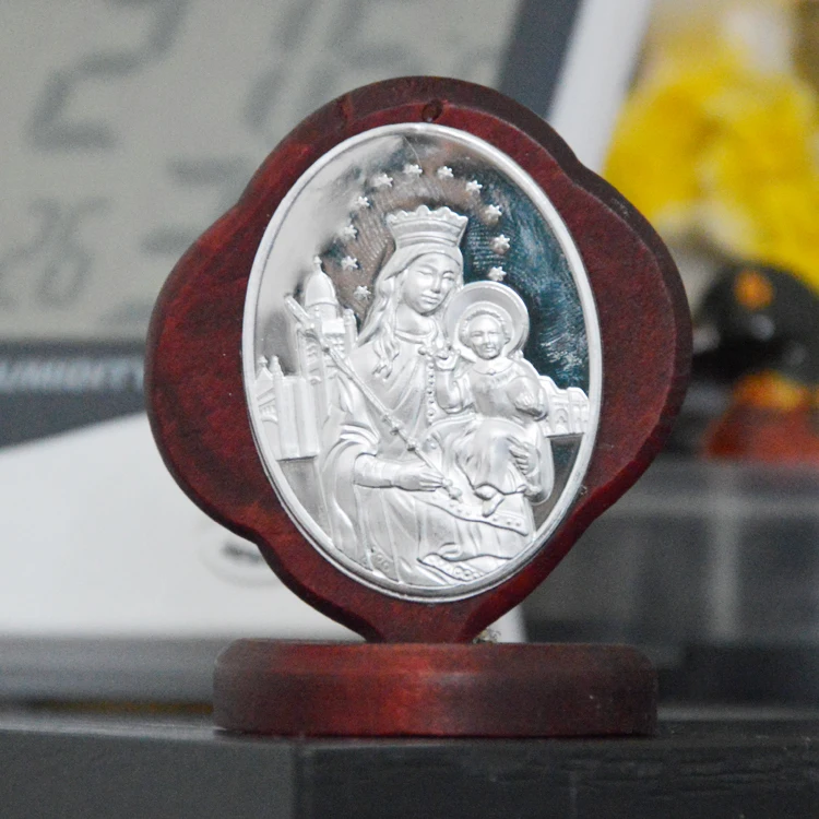 Catholicism Virgin Mary Hold jesus woody inlaid aluminum Jesus Car decoration crafts Furnishing Ornament goddess Christianity