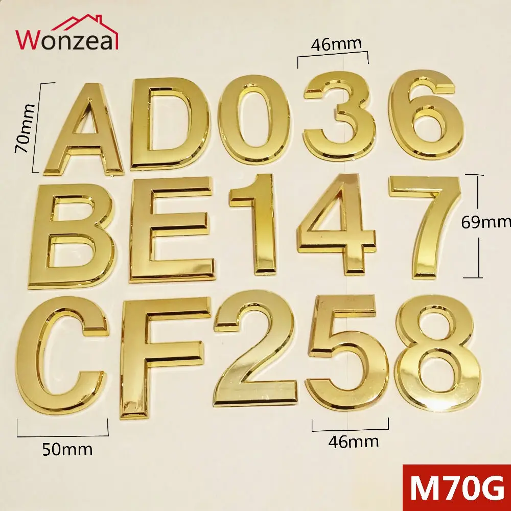 70mm 0123456789 ABCDEF Modern Golden Plaque House Number House Hotel Door Address Digits Sticker Plastic Plate Sign ABS plastic