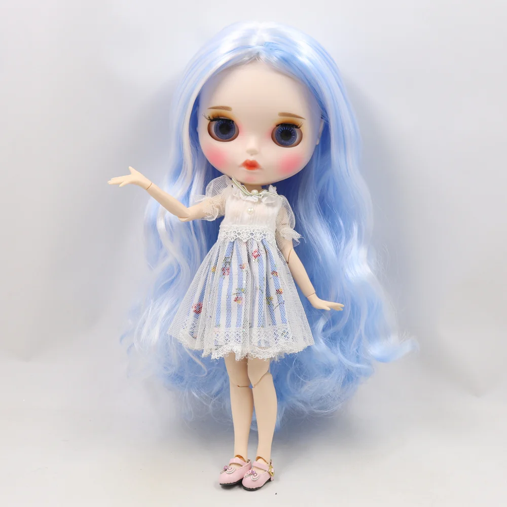 Fortune Days icy 1/6 bjd joint body soft blue mixed white long curly hair matte face with eyebrows Lip gloss SD gift toy.