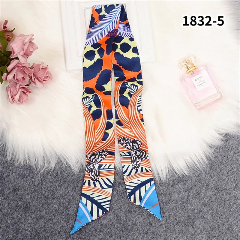 Butterfly Leaf Print Silk Scarf Luxury Brand Bag Scarf For Women Head Skinny Scarf Long Handle Bag Scarves Wraps Drop Shipping