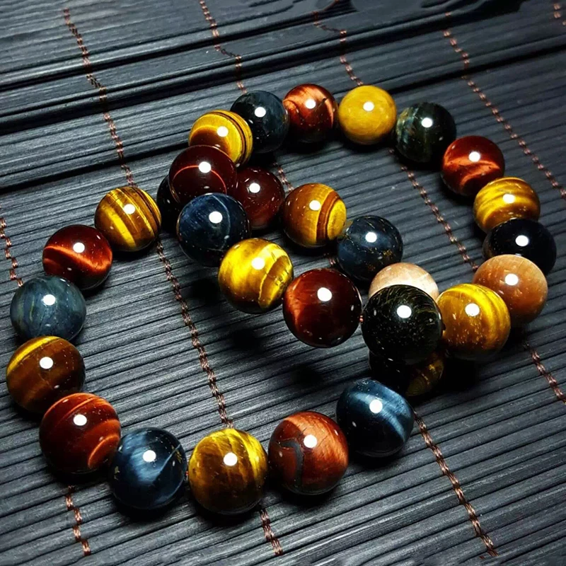 Natural Tiger Eye Bracelet 14mm Beads Jewelry Accessories Multi Color Tiger Eye Stone Men Women Bracelet