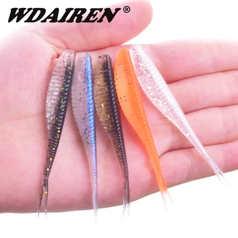 5pcs 70mm 1.8g Jig Wobblers Fishing Lures Easy Shiner Double Color Silicone Artificial Bait Carp Bass Fork tail Swimbaits