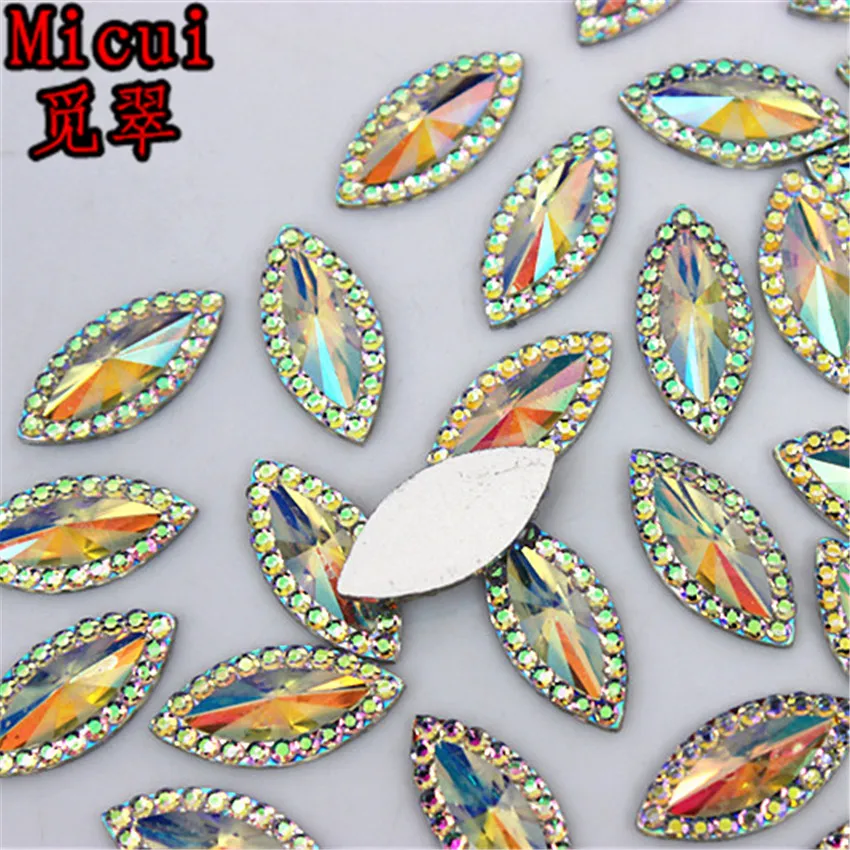 Micui 100PCS 7*15mm AB Clear Horse Eye Resin Rhinestone Flatback Gems Strass Crystal Stones For Dress Crafts Decorations MC537