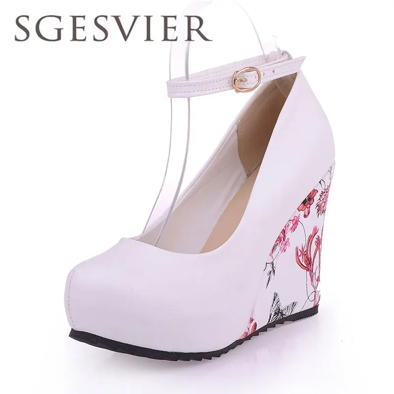 SGESVIER Women Pumps 2017 New Autumn Sweet Fashion Wedges Buckle shallow mouth Shoes High Heel  Platform Women Shoes  OX051