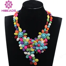 Multicolor Turquiose Beaded African Wedding Necklace Romantic Chunky Flower Pendant Necklace for Brides New Free ShippingABH387