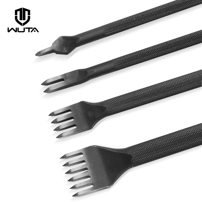 WUTA Leather Craft Chisel Hole Punch Tools 4mm 1+2+4+6 Set Diamond Point Black Pricking Iron Leather Stitching Tools