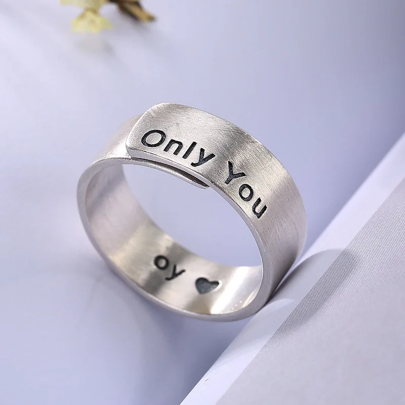 Fashion 100% genuine 925 Sterling Silver Rings For Women Simple letters vintage retro S925 silver open ring for ladies