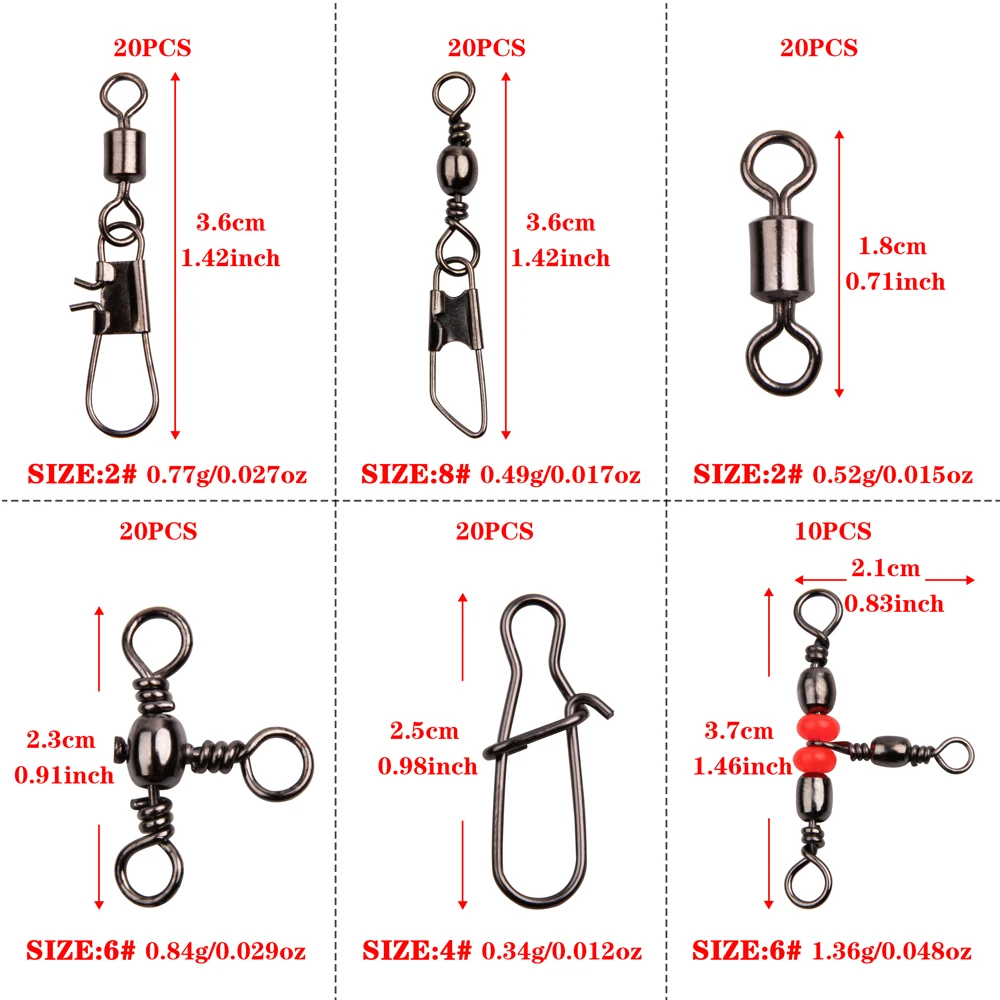 140Pcs Fishing Swivel Kit Include Ball Bearing Swivel Snap Barrel Triple Swivels Connector For Fishing Accessory Set