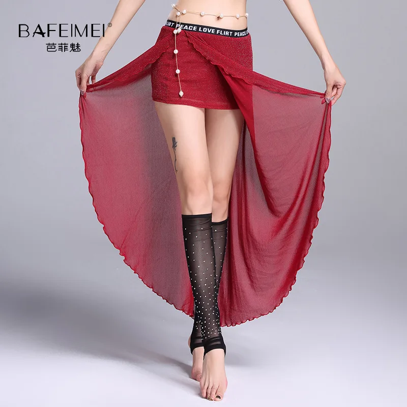 Lady Belly Dance Training Skirt Female Silver Thread Long Skirt Rumba Dancing Suit Students Dance Practice Clothes D-0102