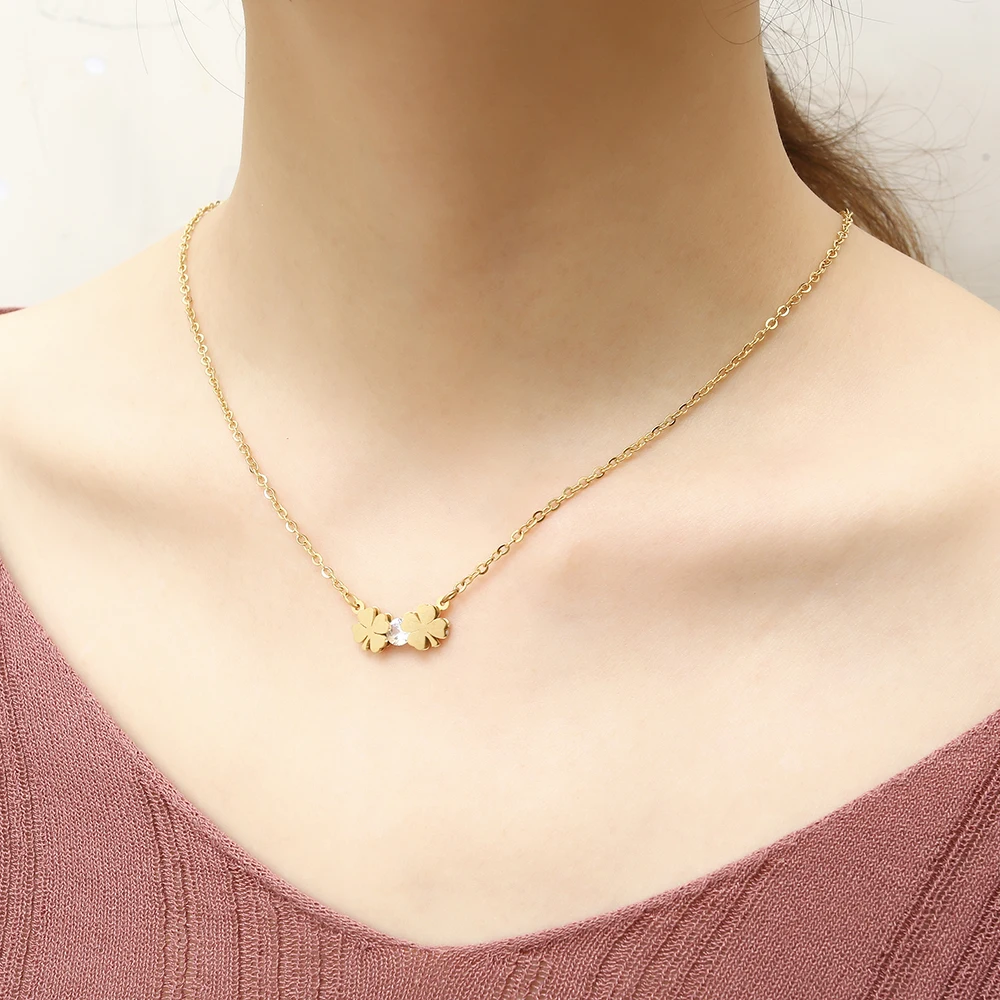 XUANHUA Stainless Steel Jewelry Set Clover Necklace Earrings Set Woman Jewelry Accessories  Bohemian