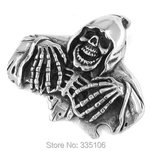 

Free shipping! Grim Reaper Skull Pendant Stainless Steel Jewelry Large Gothic Biker Skull Pendant SWP0251