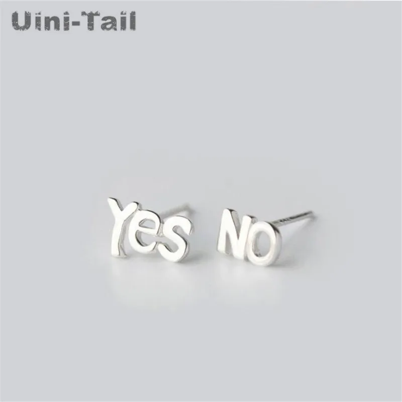 Uini-Tail hot new 925 Tibetan silver yes no earrings female Korean version of earrings hypoallergenic cute personality fashion