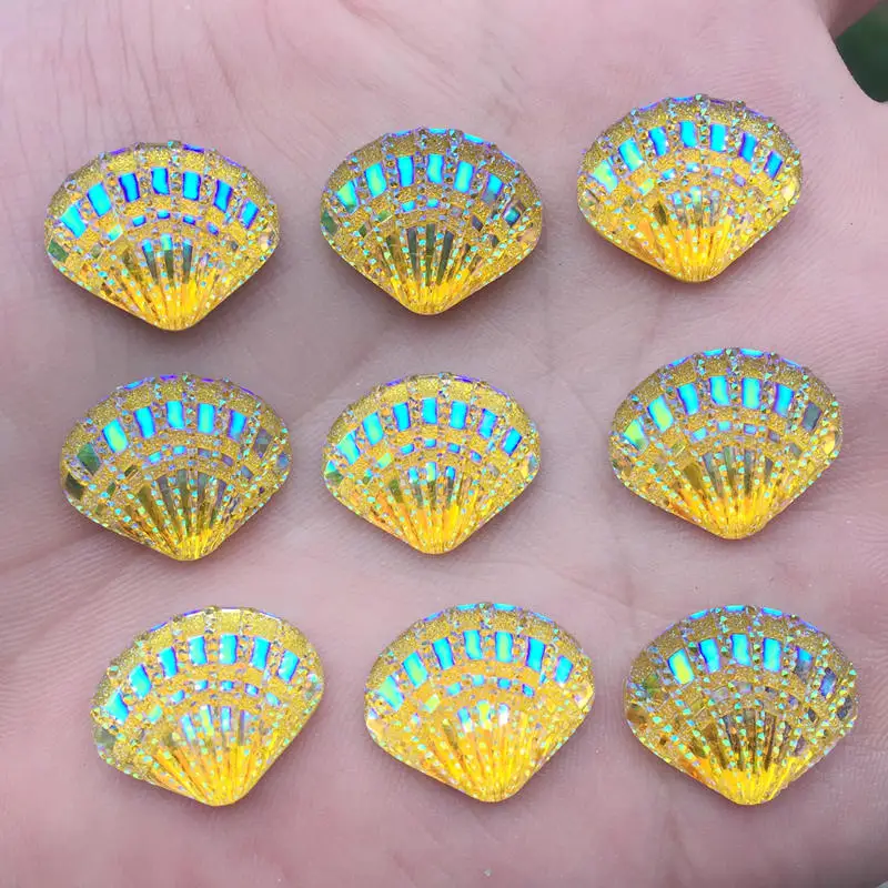 Lovely Shell Shape Resin Rhinestone Flat Back Crystals Rhinestones Stones DIY Hair Clip Headwear Decoration 20pcs/lot 15*18mm