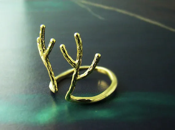 Newest Style Listed Antler Ring Woodland Adjustable Ring Reindeer Staghorn Jewelry Open Knuckle Ring