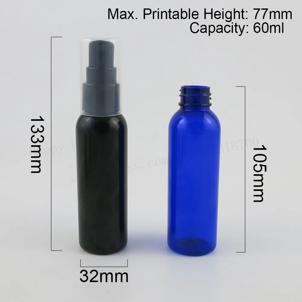 100 x 60ml Travel Empty Clear Amber White Black Green Blue PET Plastic Bottle With Lotion Pump 60ml Packaging Cosmetic Container