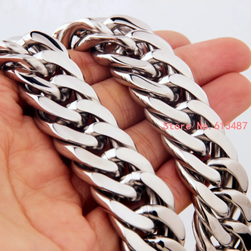 High Quality Silver Color Stainless Steel Men\'s Chain Necklace Heavy Huge Jewelry Curb Cuban Chain 7\