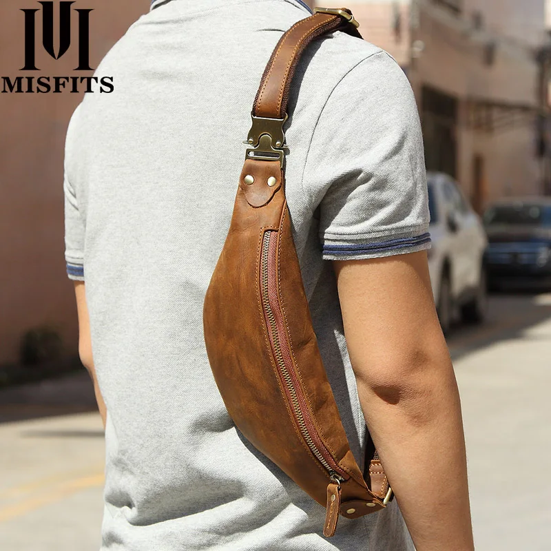 NEWEEKEND Genuine Crazy Horse Leather Waist Packs For Men Travel Fanny Pack Belt Length Male Small Waist Bag For Phone Pouc